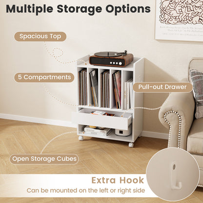 Record Rolling Turntable Player Stand with Drawer