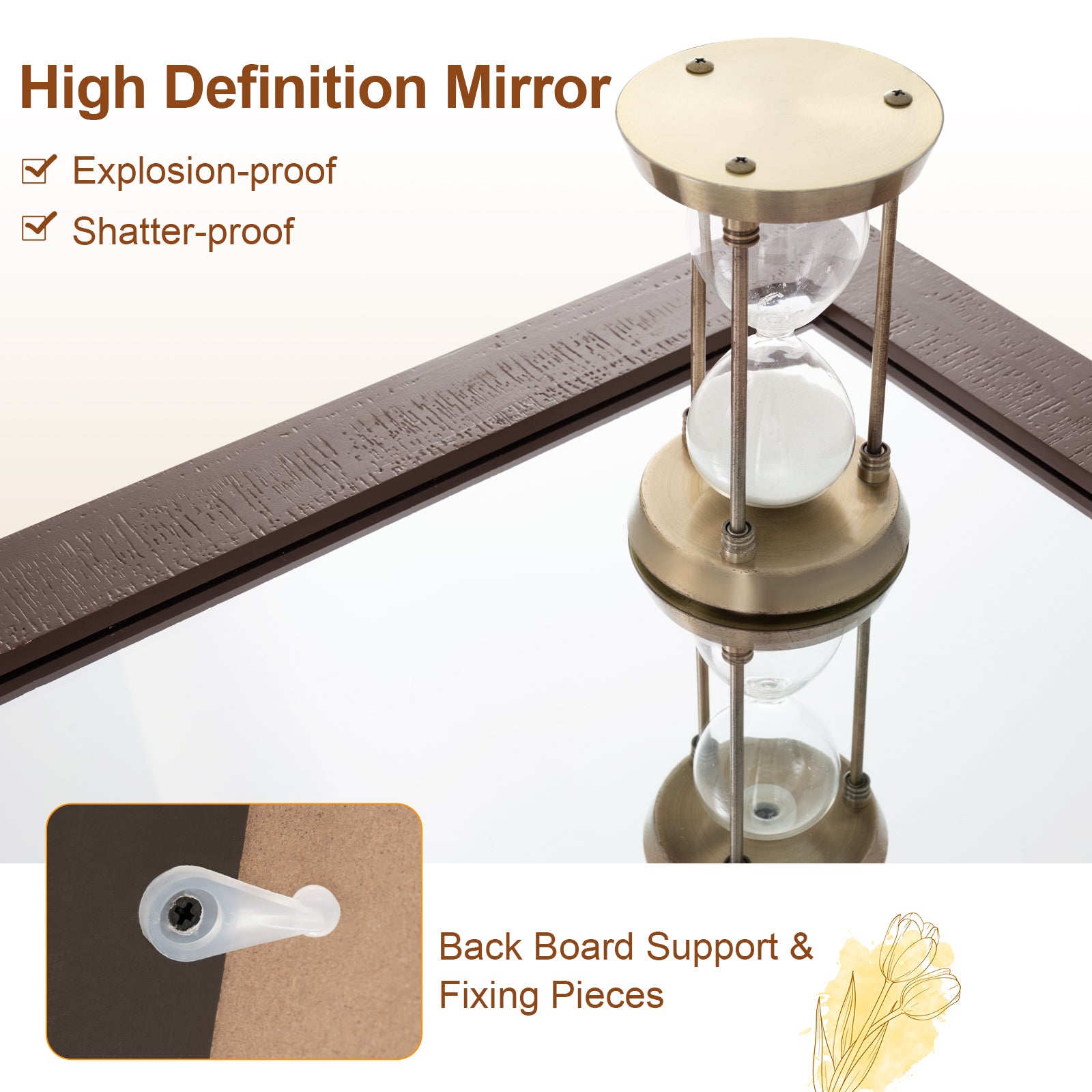 Rectangle Barn Door Style Wall Mounted Mirror with Solid Wood Frame-Walnut