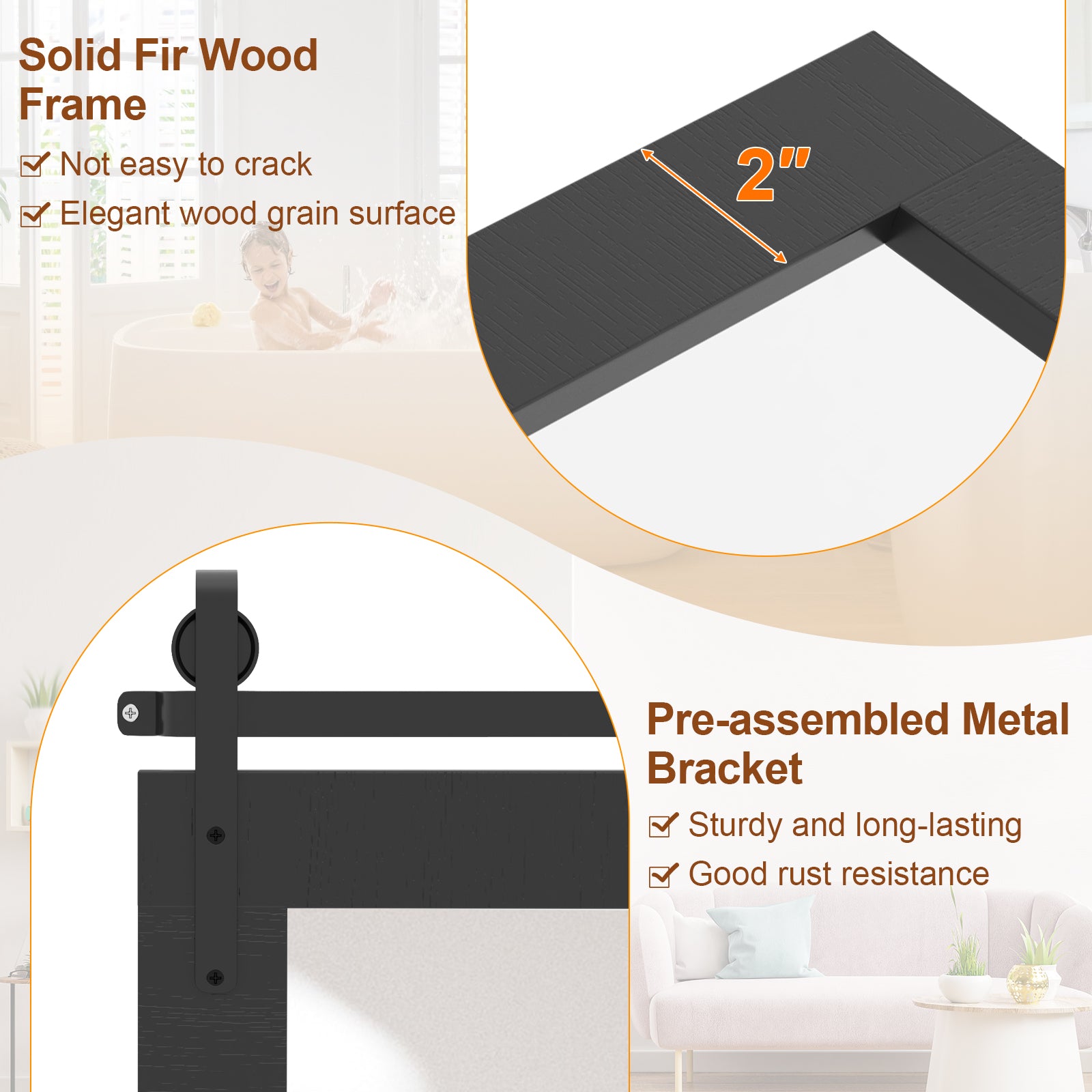 Rectangle Barn Door Style Wall Mounted Mirror with Solid Wood Frame-Black