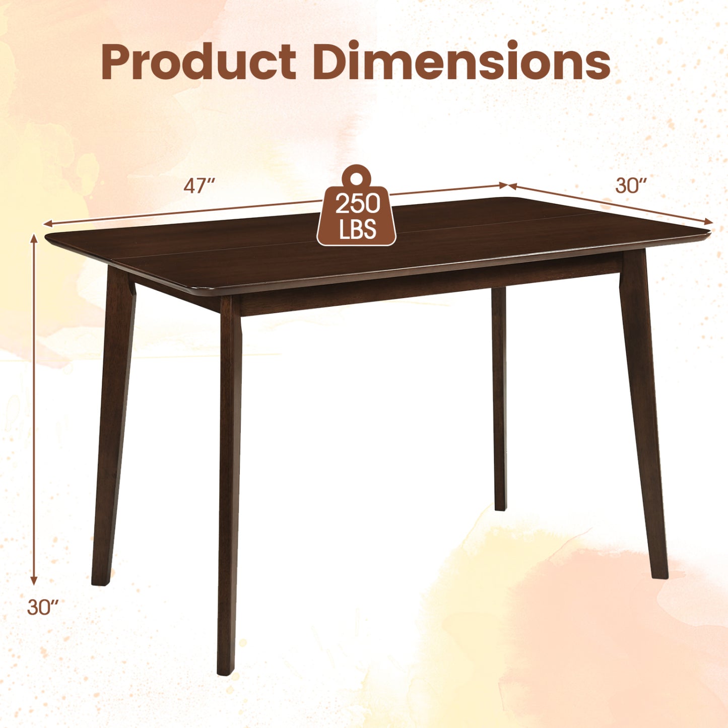 Rectangle Dining Table for 4-6 People 47" Kitchen Table-Walnut