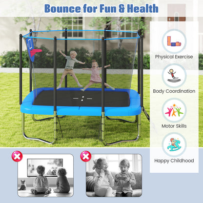 Rectangle Outdoor Trampoline 10 x 8 FT Heavy-Duty Trampoline with Basketball Hoop-Blue