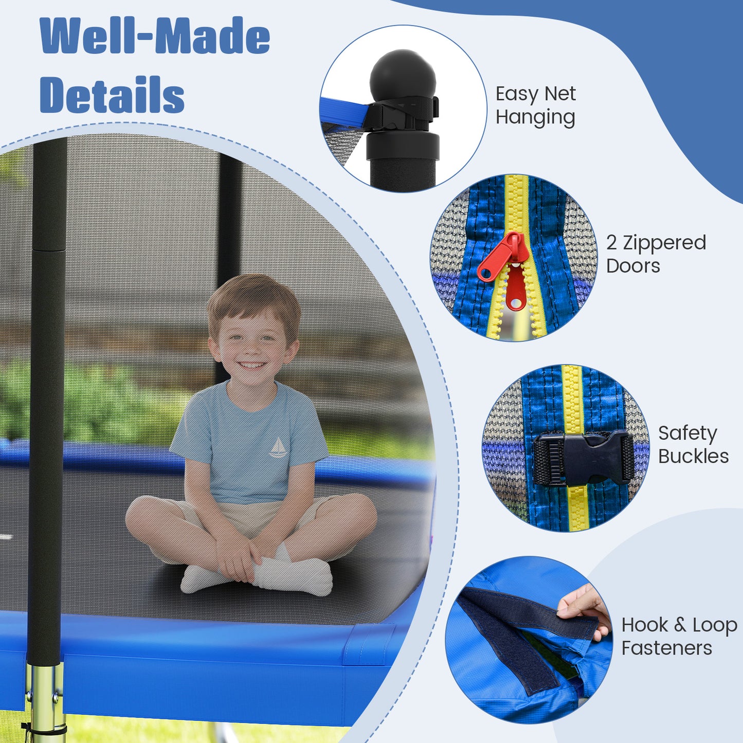 Rectangle Outdoor Trampoline 10 x 8 FT Heavy-Duty Trampoline with Basketball Hoop-Blue