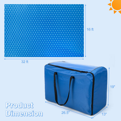 Rectangle Swimming Pool Cover 12-MIL Heat Retaining Pool Solar Blanket with Carrying Bag-32FT x 16FT