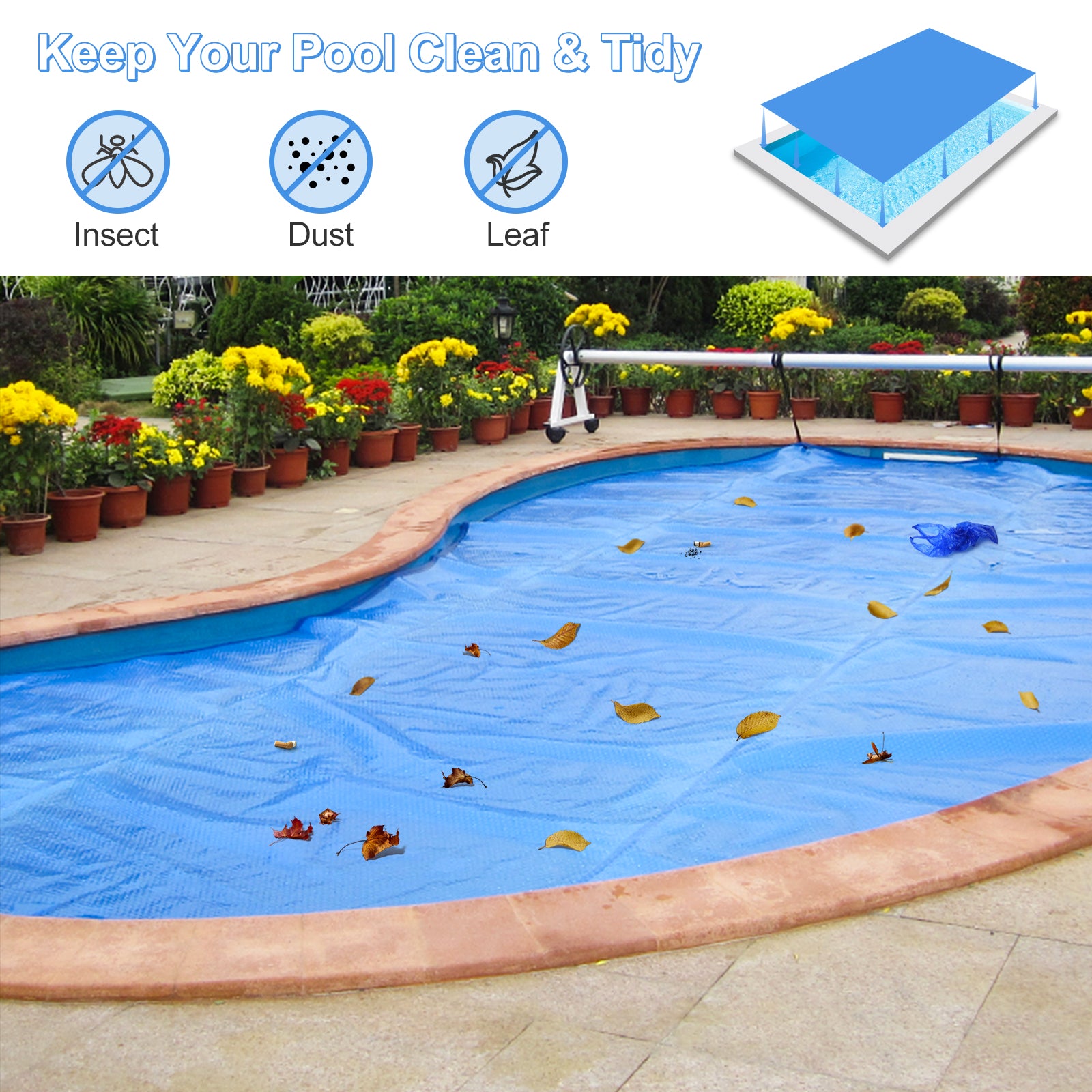 Rectangle Swimming Pool Cover 12-MIL Heat Retaining Pool Solar Blanket with Carrying Bag-36FT x 18FT