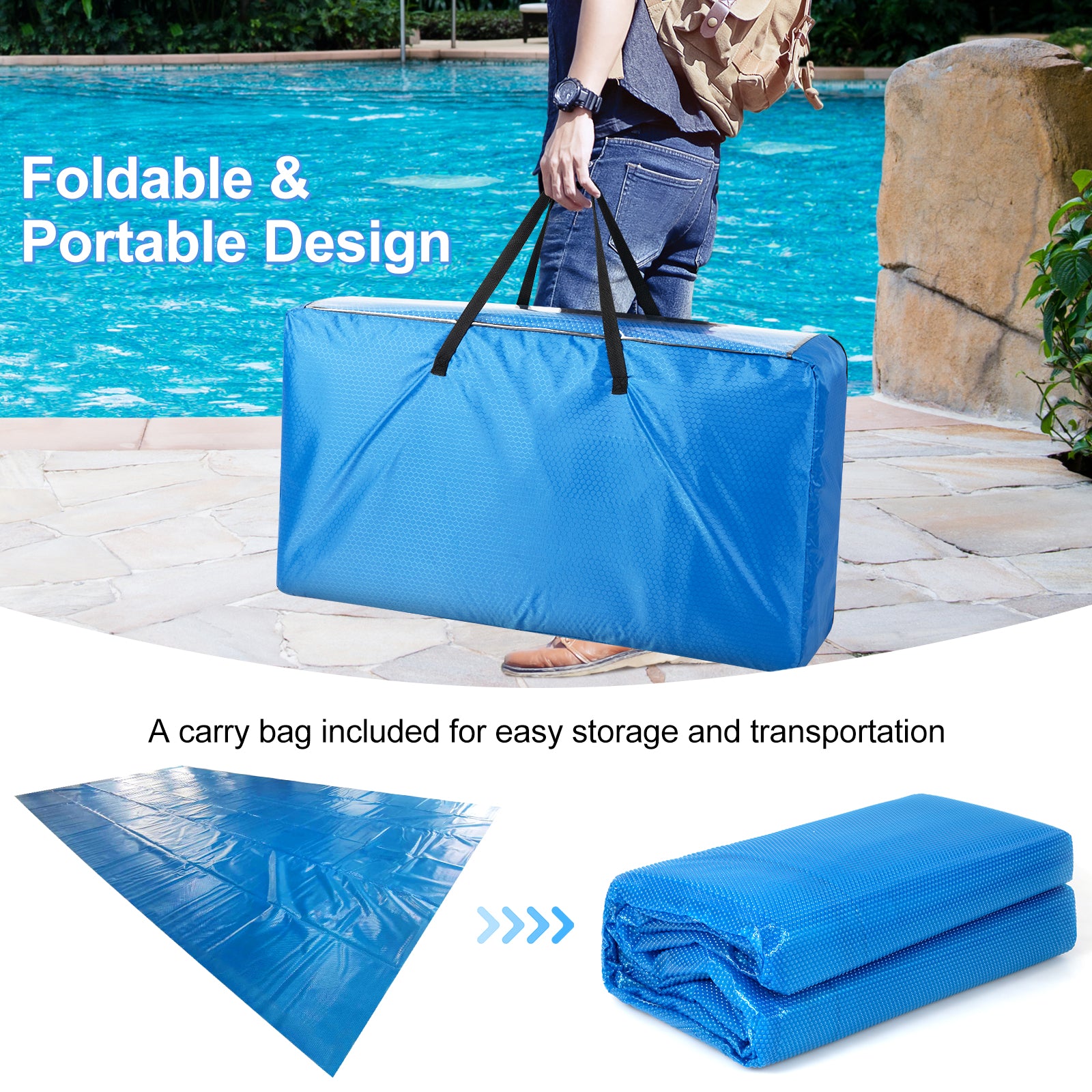 Rectangle Swimming Pool Cover 12-MIL Heat Retaining Pool Solar Blanket with Carrying Bag-36FT x 18FT
