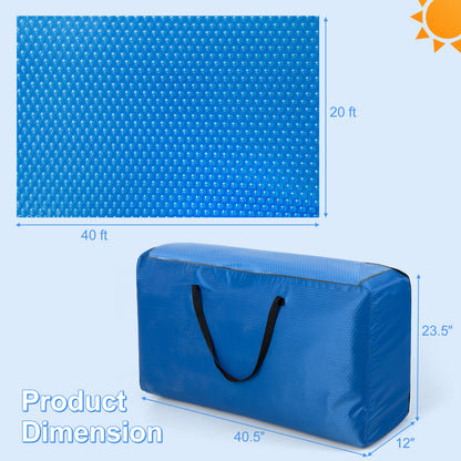 Rectangle Swimming Pool Cover 12-MIL Heat Retaining Pool Solar Blanket with Carrying Bag-40FT x 20FT