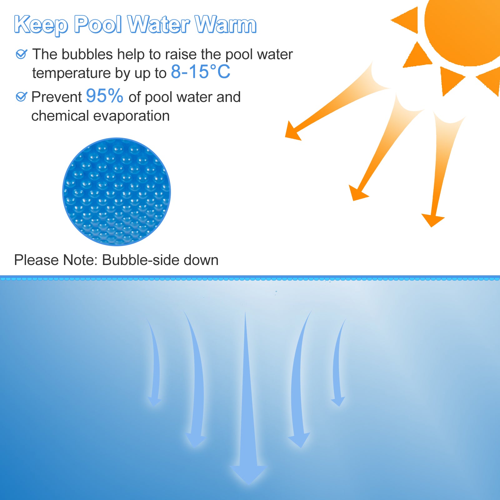 Rectangle Swimming Pool Cover 12-MIL Heat Retaining Pool Solar Blanket with Carrying Bag-40FT x 20FT