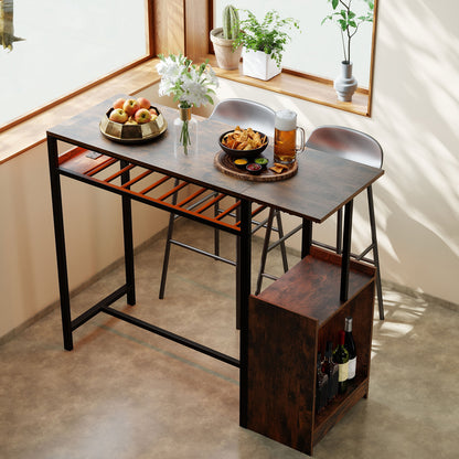 Rectangular Bar Table with Charging Station and LED Light-Rustic Brown