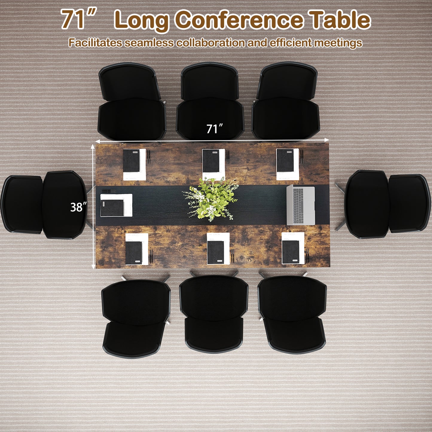 Rectangular Meeting Table with Mesh Storage Shelf and Cable Grommet-Rustic Brown