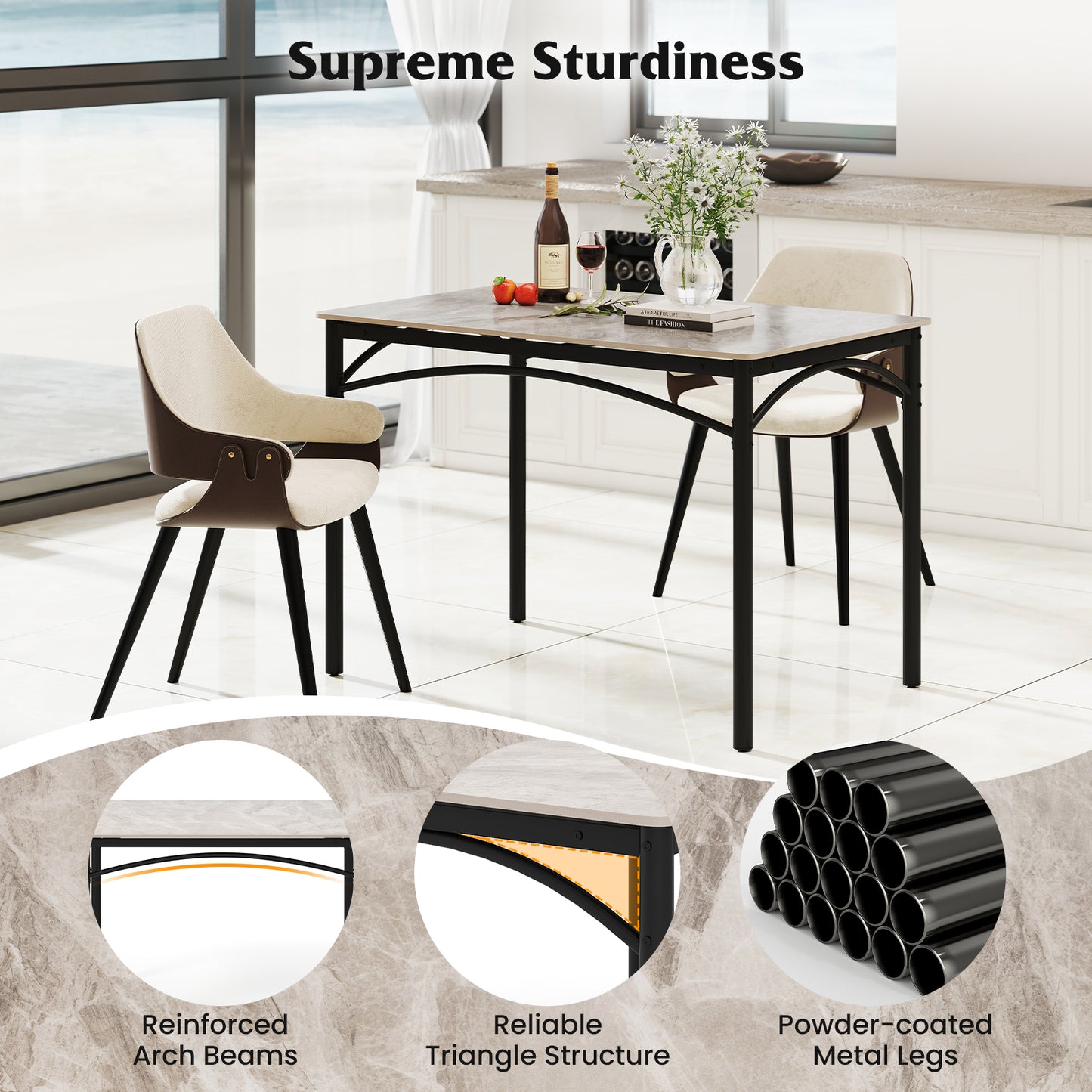 Rectangular Modern Sintered Stone Dining Table for 4 People-Grey