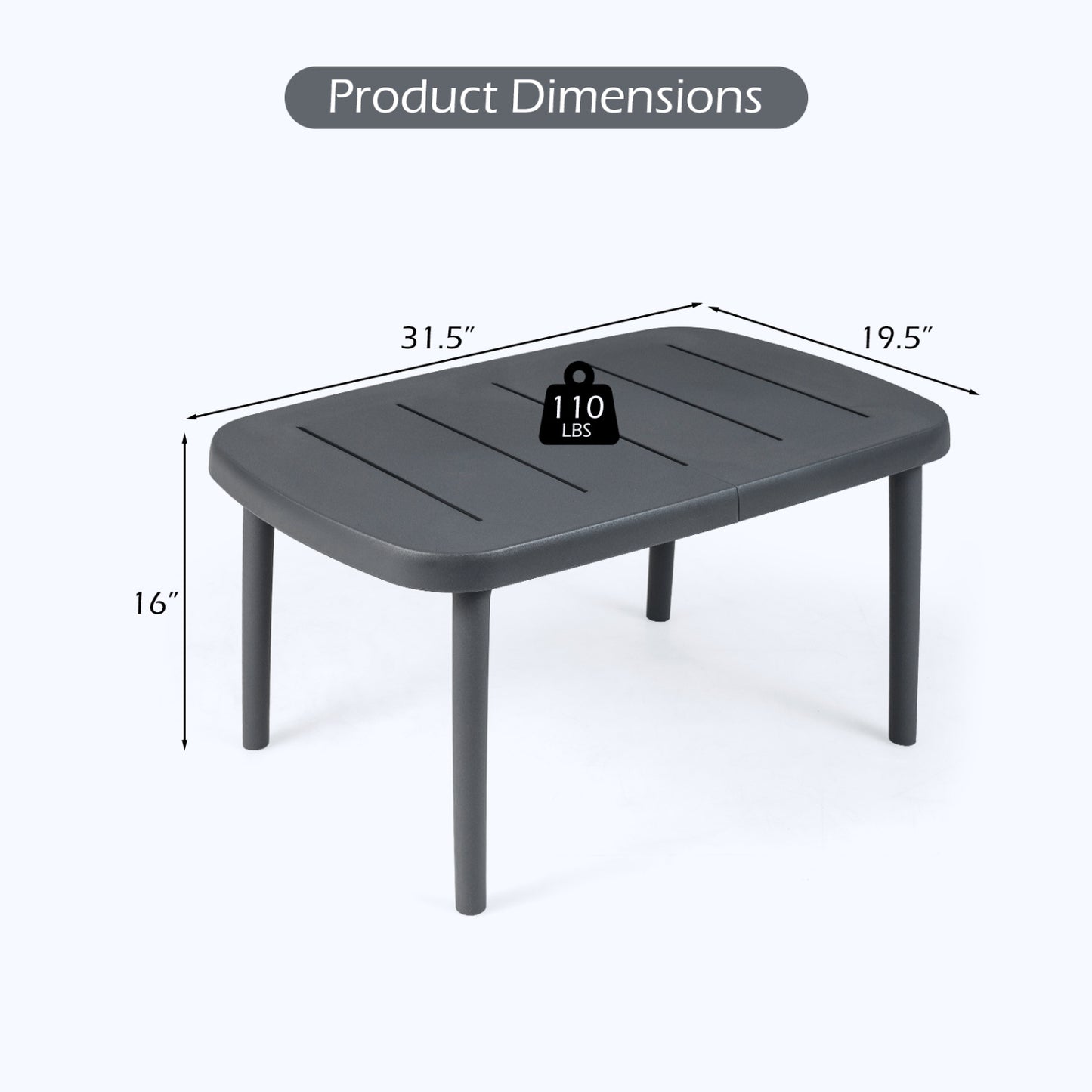 Rectangular Patio Storage Side Table with Aluminum Alloy Rods for Poolside