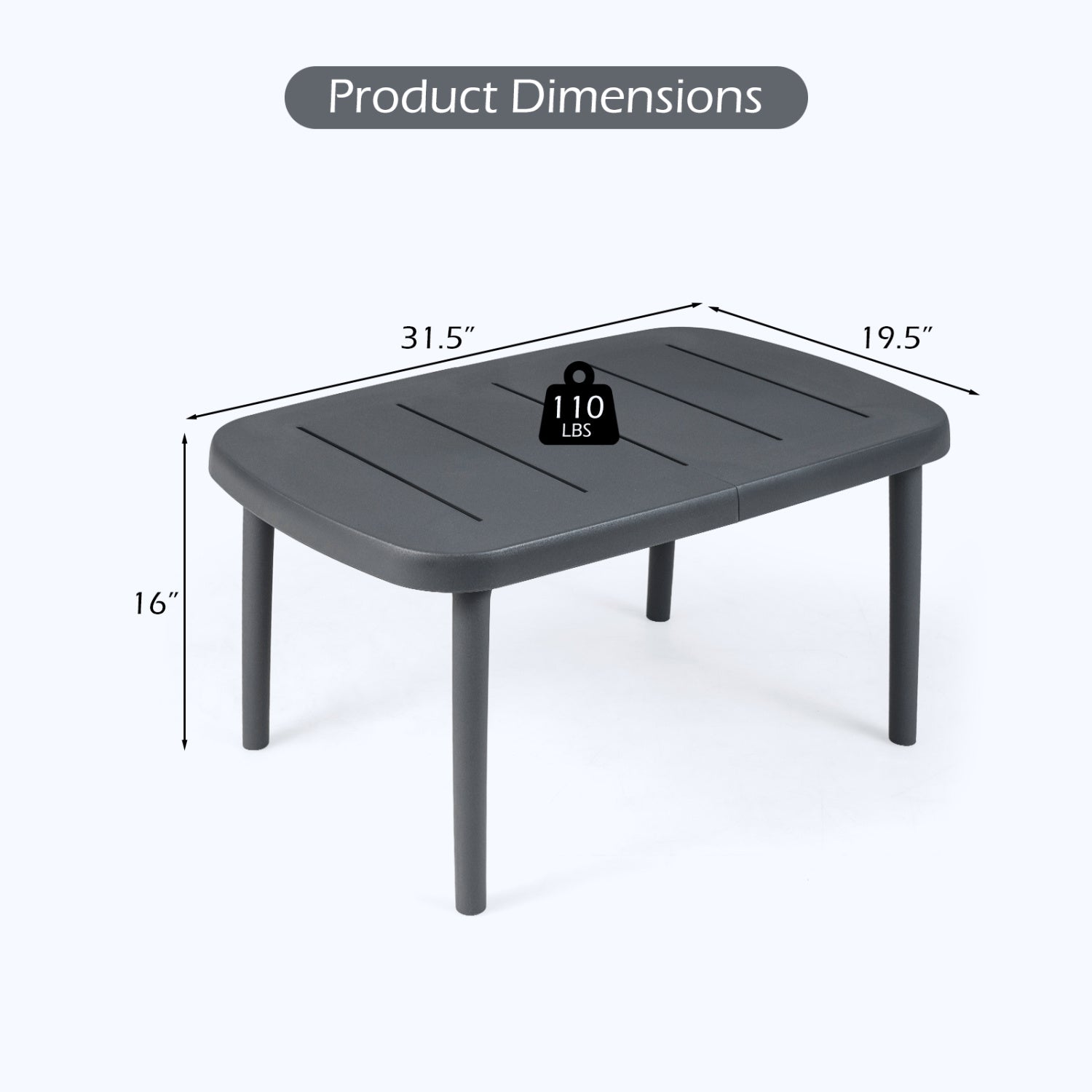 Rectangular Patio Storage Side Table with Aluminum Alloy Rods for Poolside