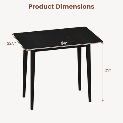 Rectangular Wooden Dining Table for 2-4 34 Inch Farmhouse Solid Wood Kitchen Table-Black