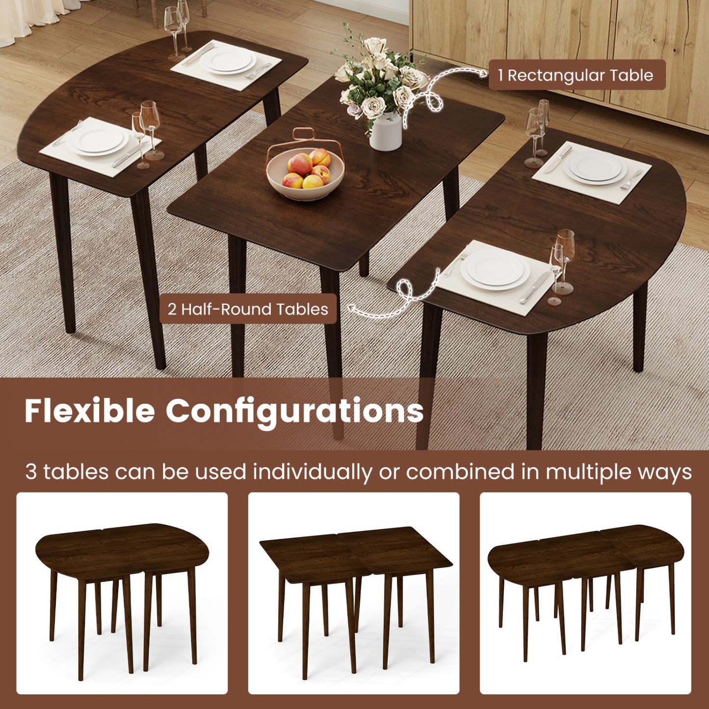 Rectangular Wooden Dining Table for 2-4 34 Inch Farmhouse Solid Wood Kitchen Table-Walnut