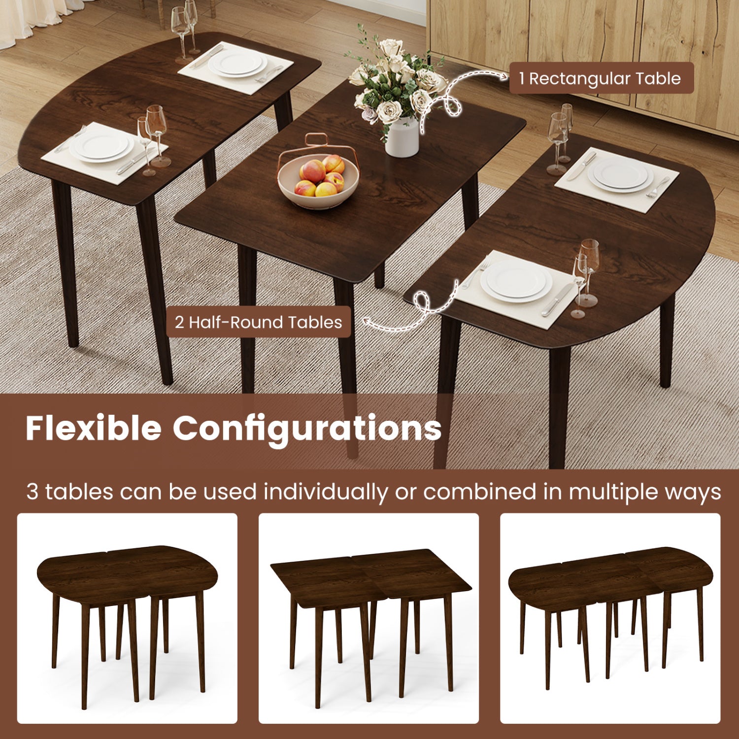 Rectangular Wooden Dining Table for 2-4 34 Inch Farmhouse Solid Wood Kitchen Table-Walnut
