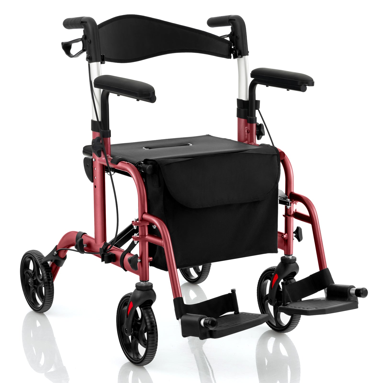 Folding Rollator Walker with Seat and Wheels Supports up to 300 lbs-Navy - Red