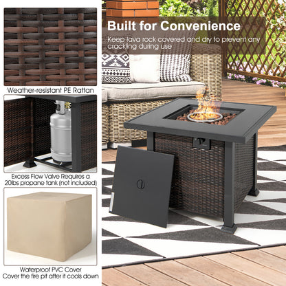 9 Pieces Patio Furniture Set with 32‚Äù Fire Pit Table and 50000 BTU Square Propane Fire Pit-Red
