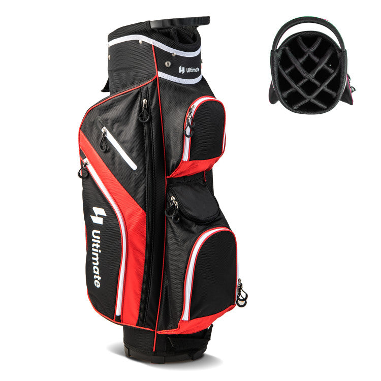 Golf Cart Bag with 14 Way Top Dividers-Red - Red