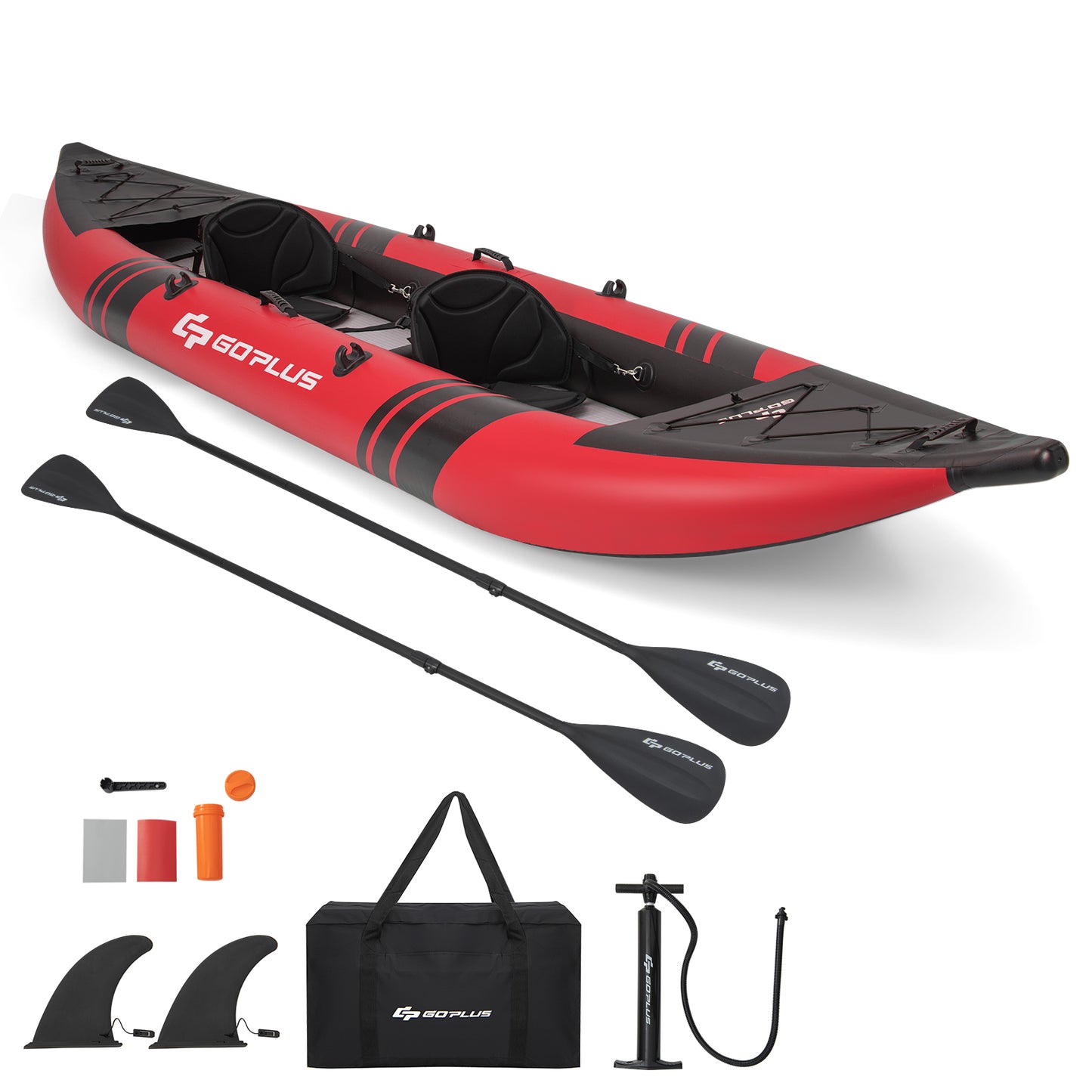 Inflatable 2-person Kayak Set with Aluminium Oars and Repair Kit-Yellow - Red