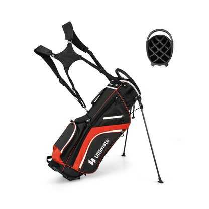 Lightweight Golf Stand Bag with 14 Way Top Dividers and 6 Pockets-Gray - Red