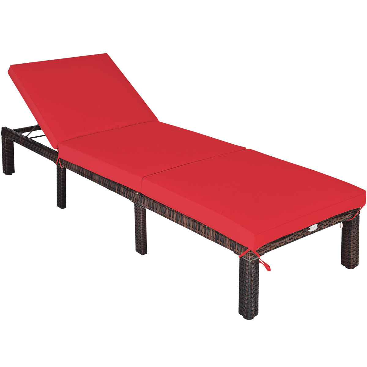 Outdoor Rattan Adjustable Cushioned Chaise-Turquoise - Red