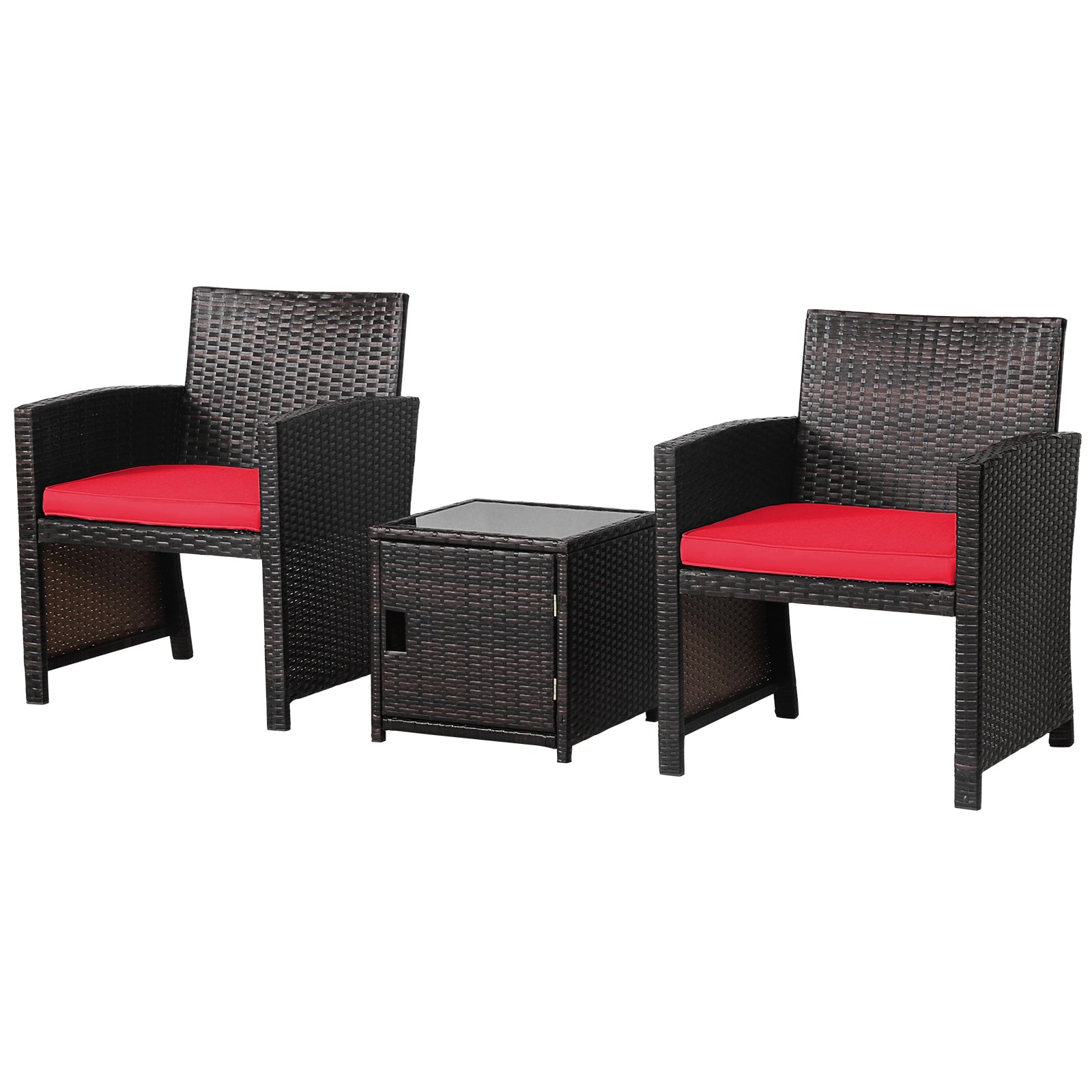 3 Pieces Patio Wicker Furniture Set with Storage Table and Protective Cover-Off White - Red