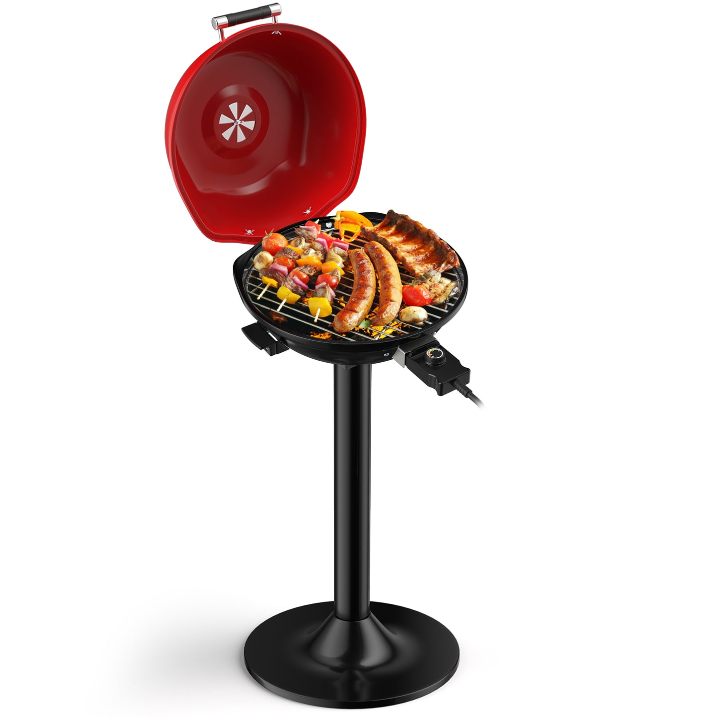 1600W Portable Electric BBQ Grill with Removable Non-Stick Rack-Black - Black & Red
