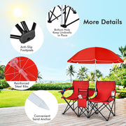 Portable Folding Picnic Double Chair With Umbrella-Red
