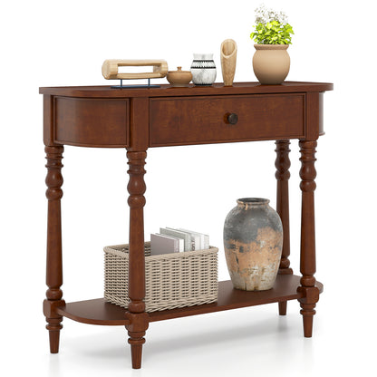Retro Console Table 36"L Wooden 2-Tier Narrow Behind Couch Foyer Table-Brown