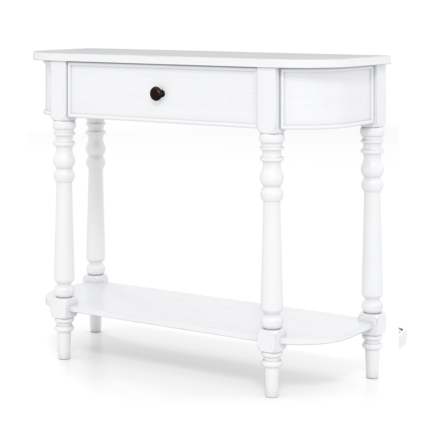 Retro Console Table 36"L Wooden 2-Tier Narrow Behind Couch Foyer Table-White