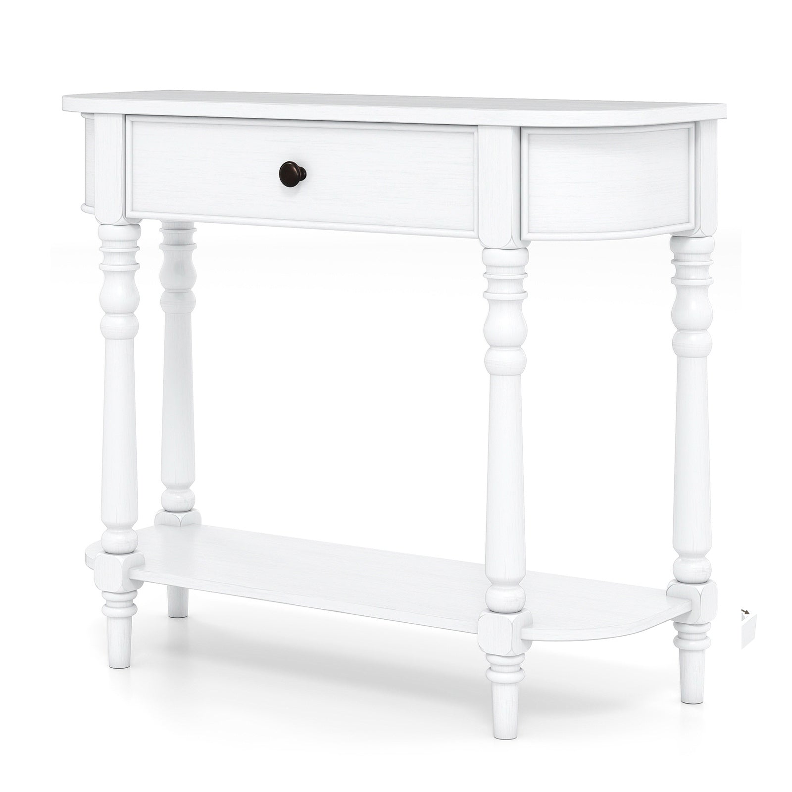 Retro Console Table 36"L Wooden 2-Tier Narrow Behind Couch Foyer Table-White