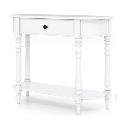 Retro Console Table 36"L Wooden 2-Tier Narrow Behind Couch Foyer Table-White