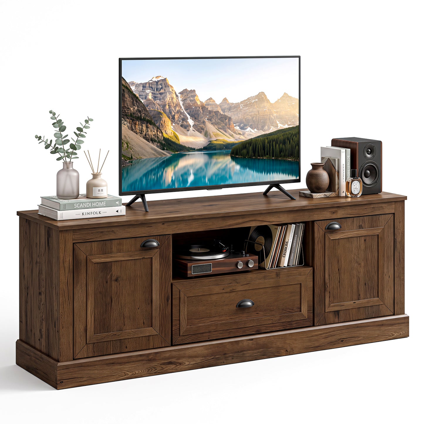 Farmhouse TV Stand for 70" TVs with Storage Cabinets