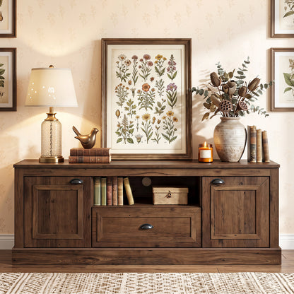 Farmhouse TV Stand for 70" TVs with Storage Cabinets