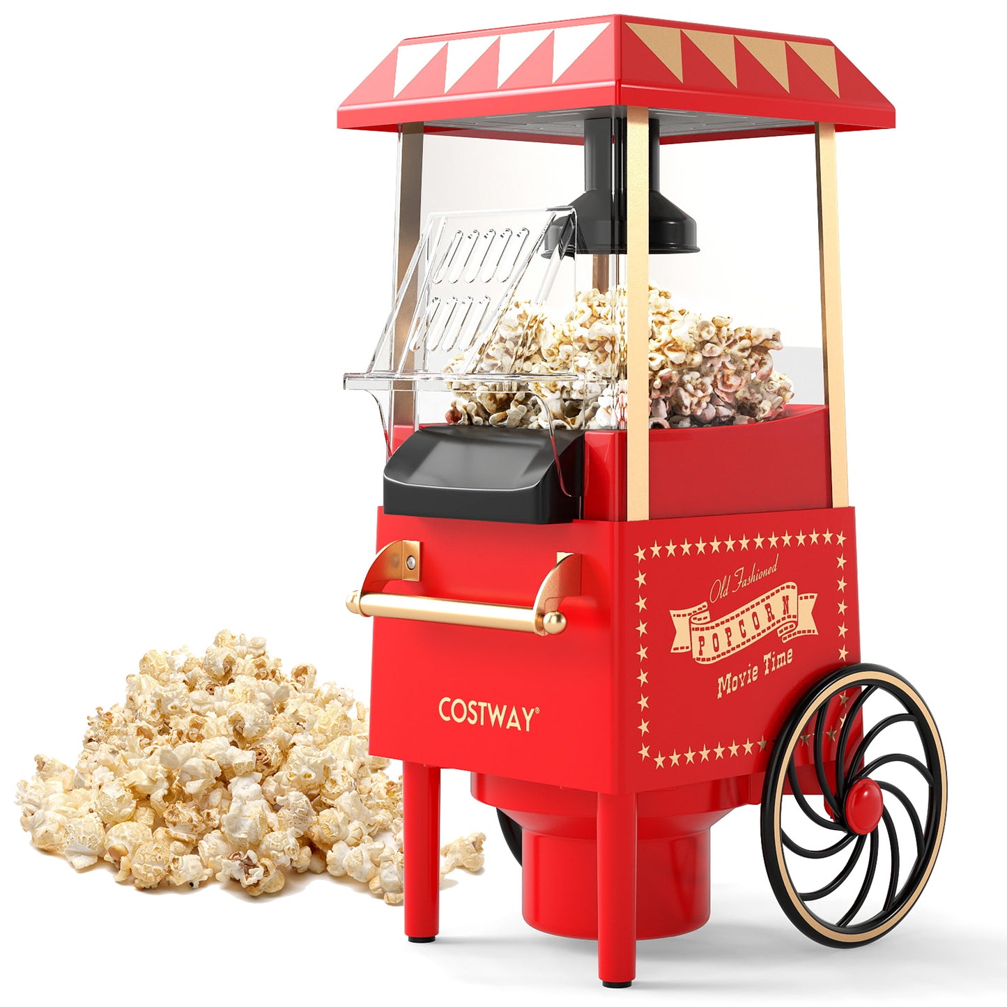 Retro Hot Air Popcorn Maker 1200W with Kernel Measuring Cup-Red