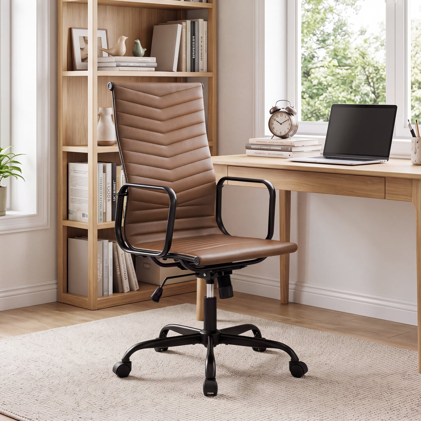Ribbed High Back Office Chair with Adjustable Height