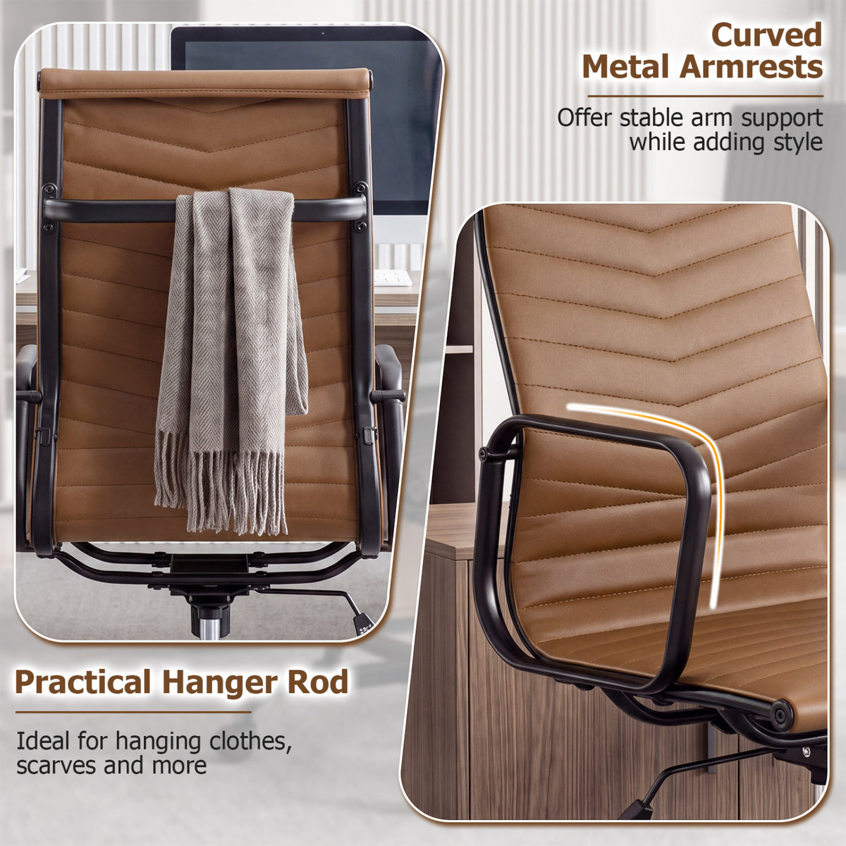 Ribbed High Back Office Chair with Adjustable Height