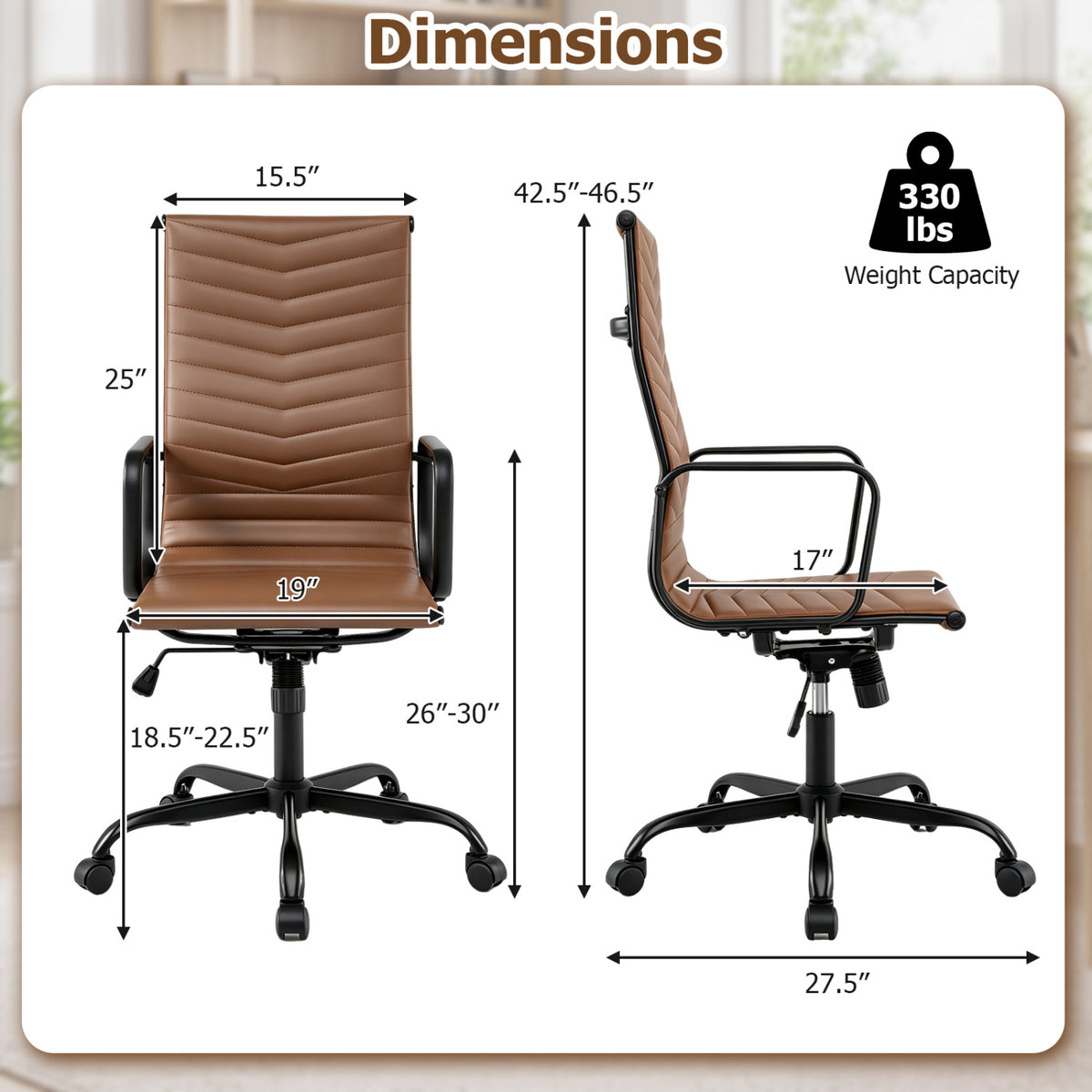 Ribbed High Back Office Chair with Adjustable Height