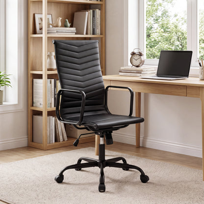 Ribbed High Back Office Chair with Adjustable Height