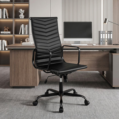 Ribbed High Back Office Chair with Adjustable Height