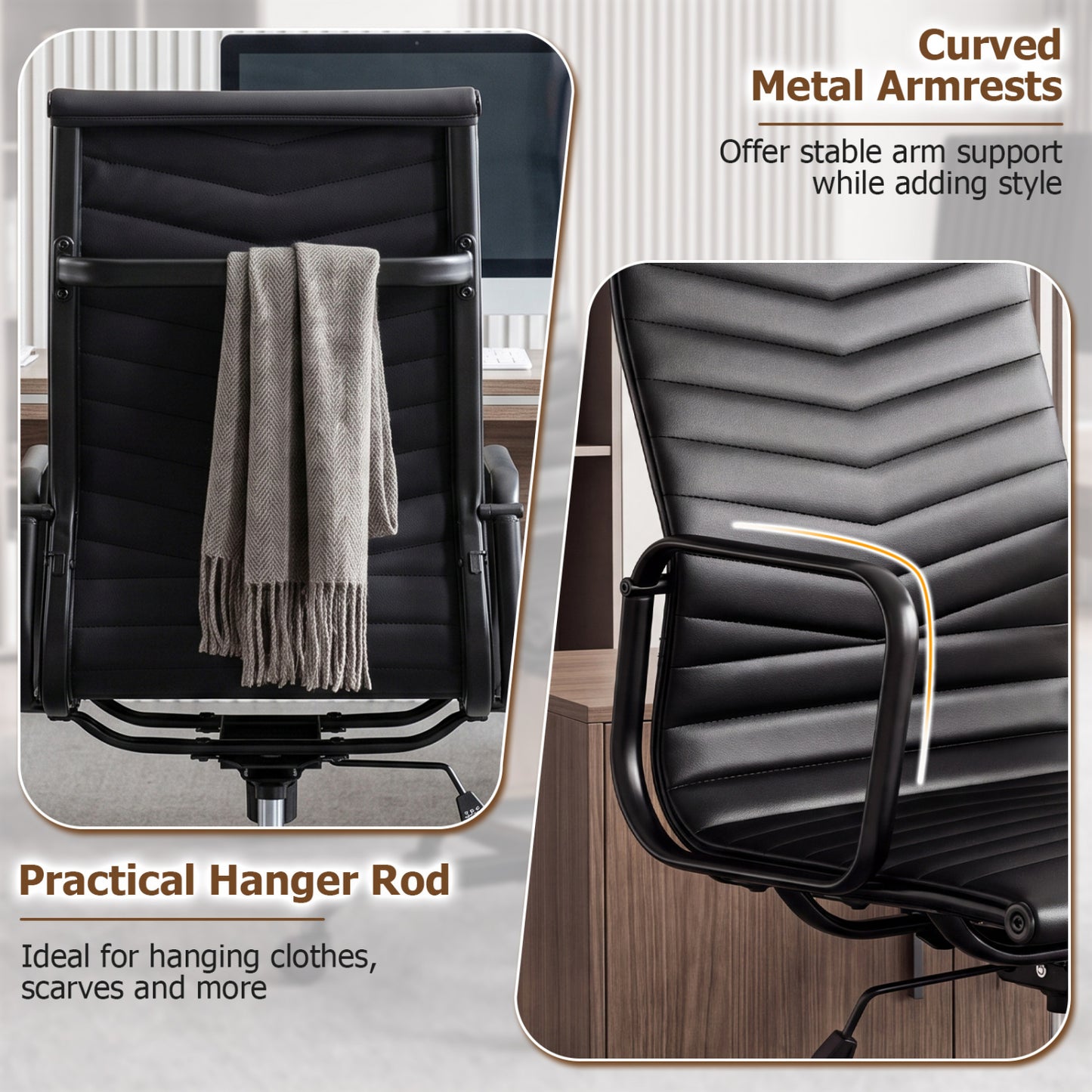 Ribbed High Back Office Chair with Adjustable Height