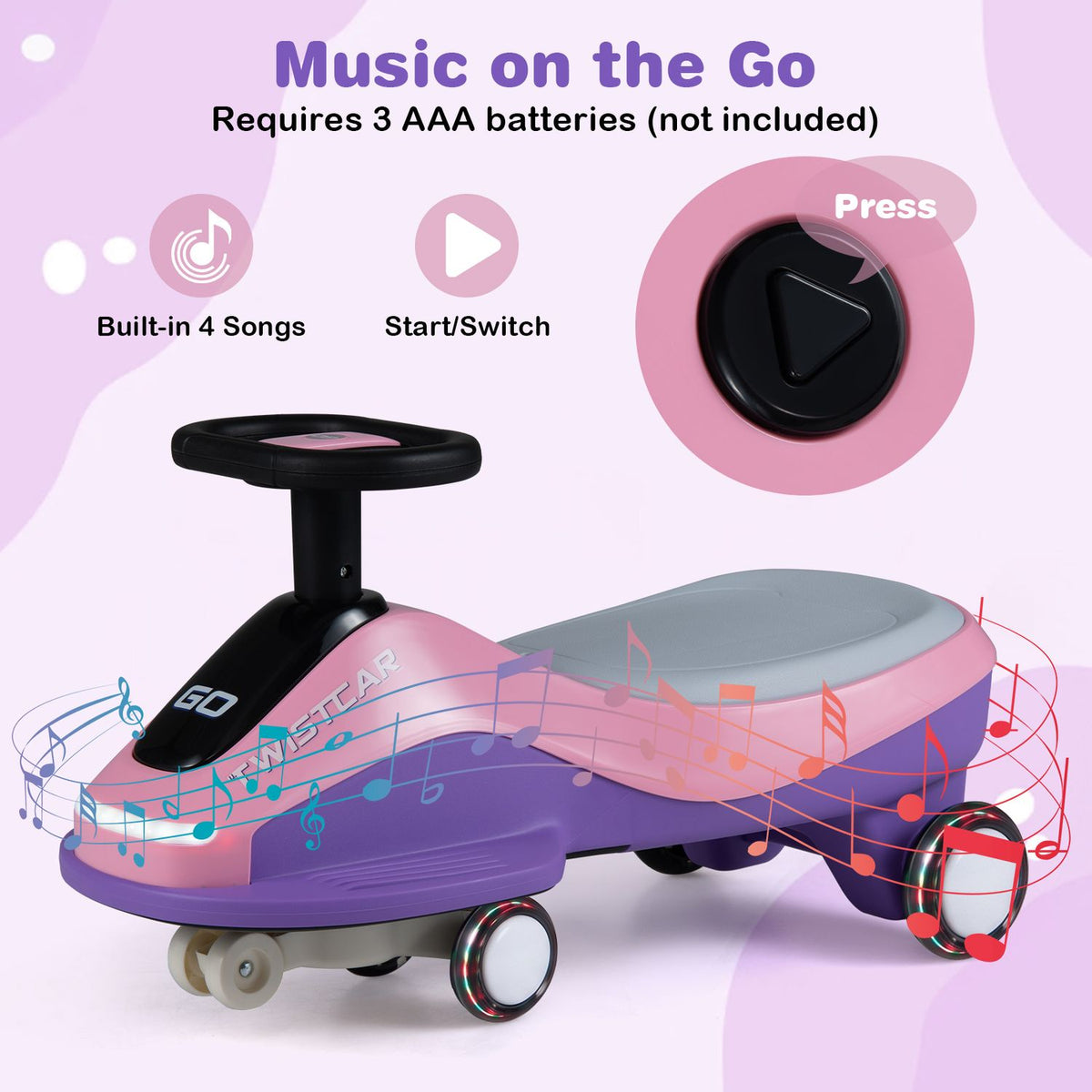 Ride On Car with Flashing Wheels Front Light and Music Speaker for Age 3+ Years Old