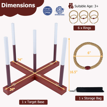 Ring Toss Game Set with 6 Rope Rings and Storage Bag