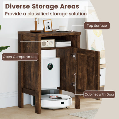 Robot Vacuum Storage Cabinet with Door and Open Shelf for Living Room Bedroom-Brown