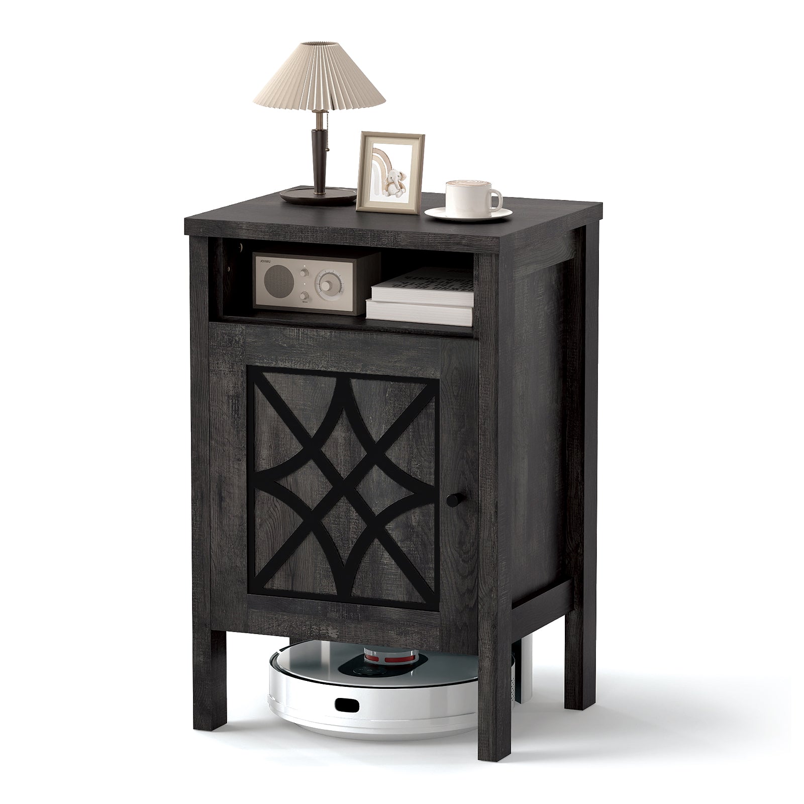 Robot Vacuum Storage Cabinet with Door and Open Shelf for Living Room Bedroom-Gray
