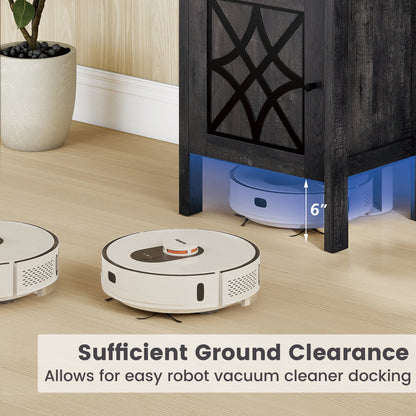 Robot Vacuum Storage Cabinet with Door and Open Shelf for Living Room Bedroom-Gray