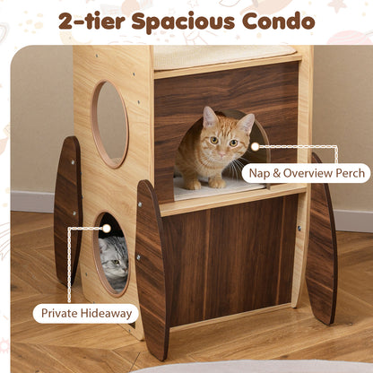Rocket Cat Tree 47 Inch Large Wooden Cat Tower for Indoor Cats-Natural