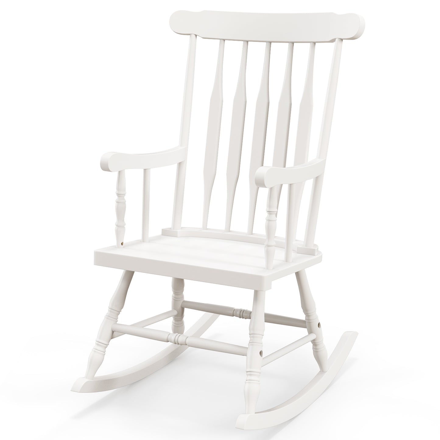 Rocking Chair with Solid Wooden Frame for Garden and Patio-Natural - White
