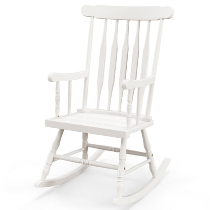 Rocking Chair with Solid Wooden Frame for Garden and Patio-Natural - White