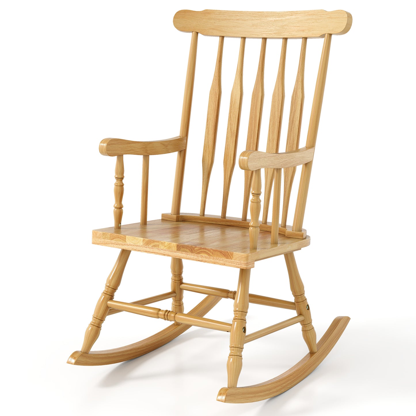 Rocking Chair with Solid Wooden Frame for Garden and Patio-Natural - Natural